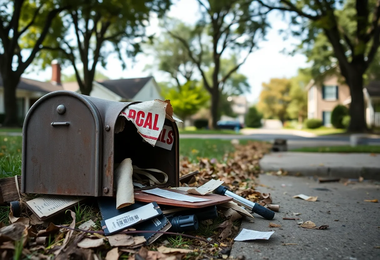 Damaged mailbox on the ground in Rock Hill neighborhood