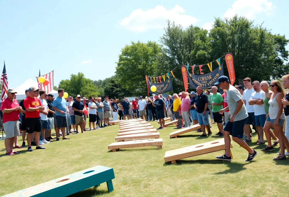 Winthrop University cornhole team competing in a tournament