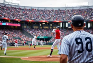 Scene from a Yankees baseball game depicting a pivotal moment