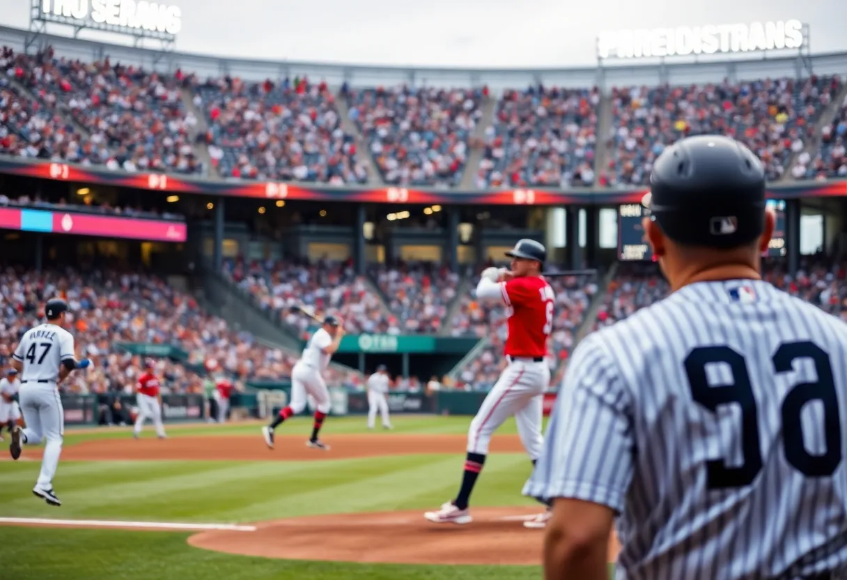 Scene from a Yankees baseball game depicting a pivotal moment