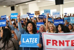 Political rally scene in California for gubernatorial candidates