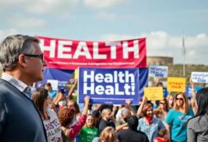 Campaign poster design emphasizing health initiatives.