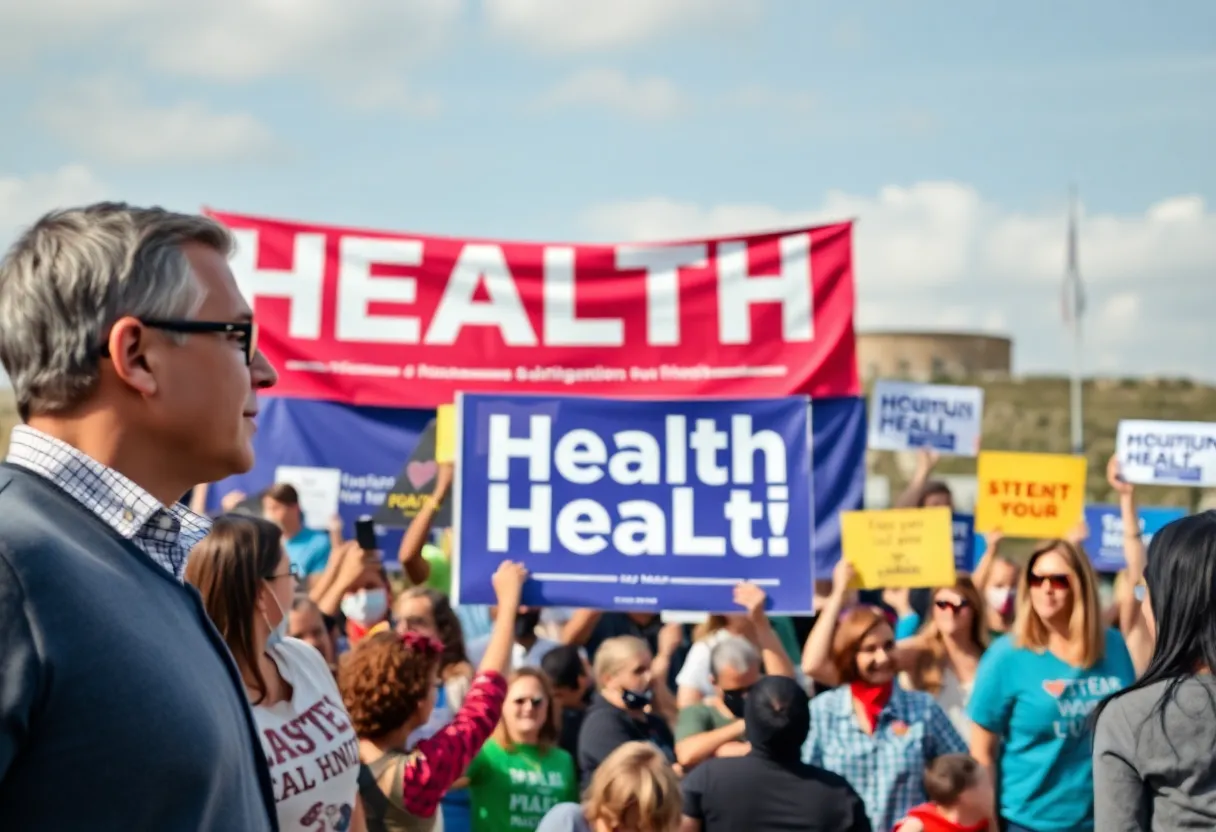 Campaign poster design emphasizing health initiatives.