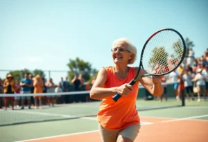 Carolina Blouin playing tennis on a sunny court