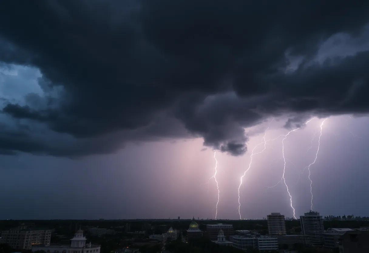 Thunderstorm in Charleston County with dark clouds and lightning