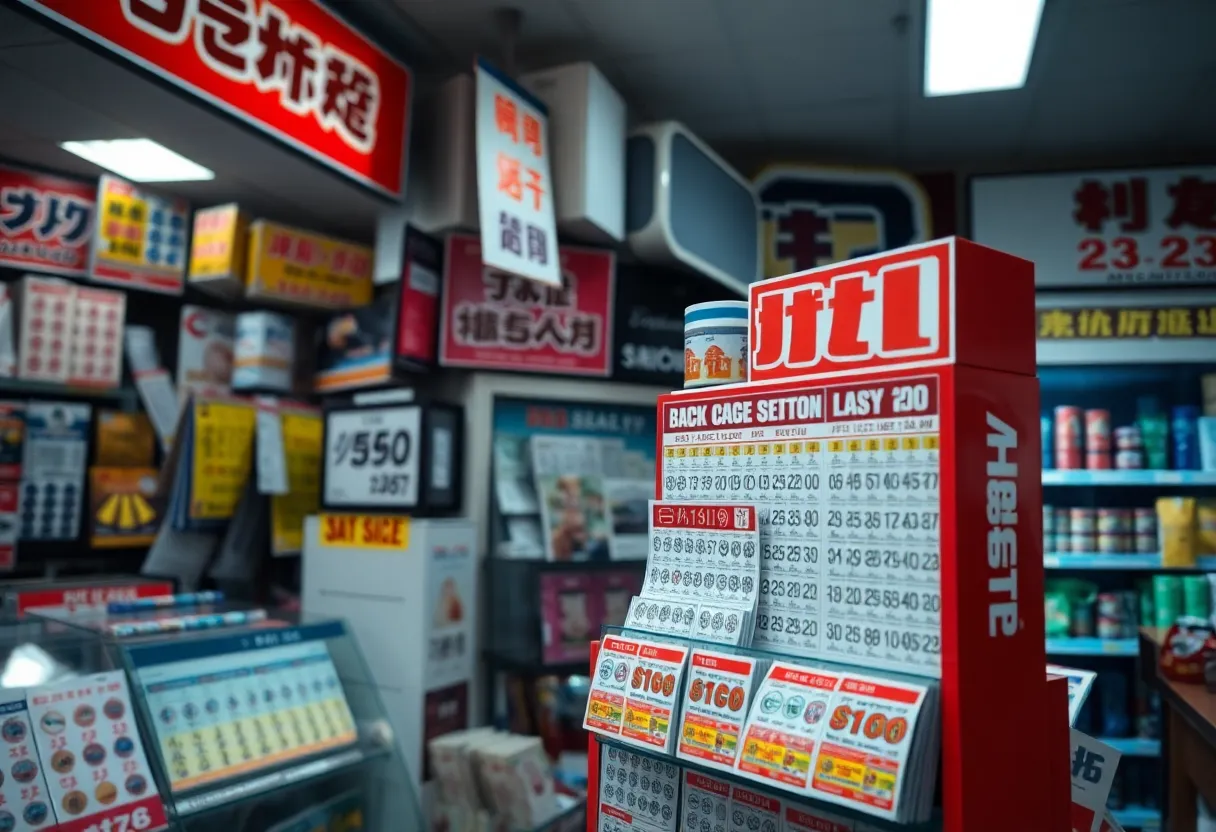 Lottery tickets displayed in a convenience store