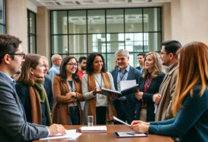 Group of diverse university faculty members collaborating