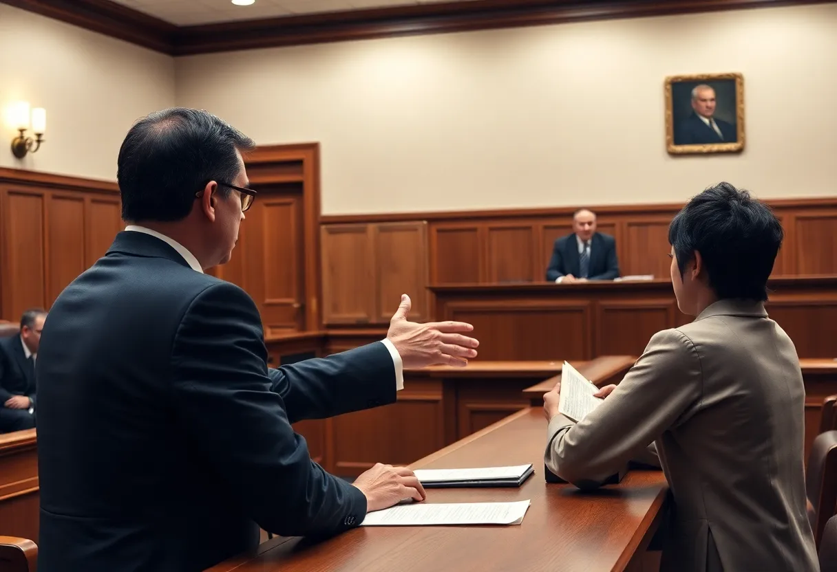 A judge delivering a sentence in a courtroom for a serious crime.