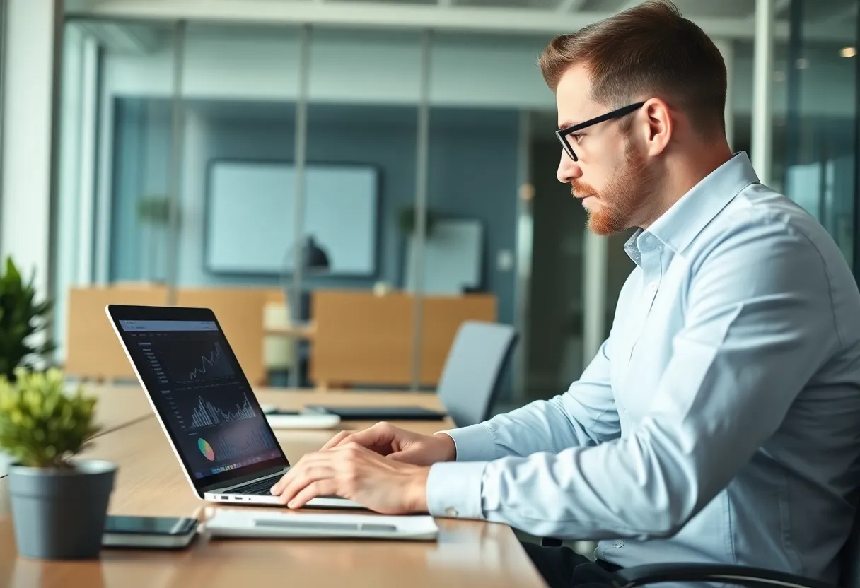 A marketing manager examining social media data.