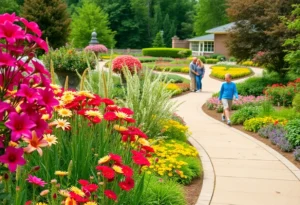 Colorful flowers and walking paths at Glencairn Garden in Rock Hill, SC