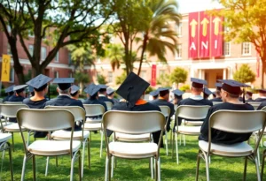 Empty graduation ceremony setup at Winthrop University campus