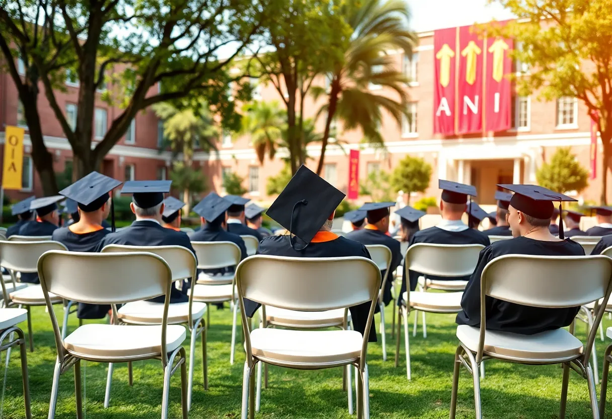 Empty graduation ceremony setup at Winthrop University campus
