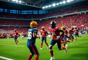 Hough Huskies celebrating a football victory at Bank of America Stadium