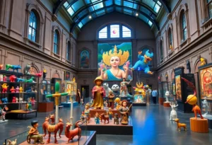 Concept art of Jim Shore Museum showcasing various art pieces and immersive exhibits.