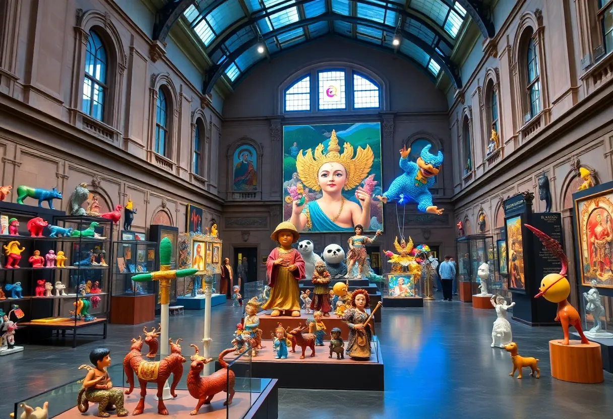 Concept art of Jim Shore Museum showcasing various art pieces and immersive exhibits.