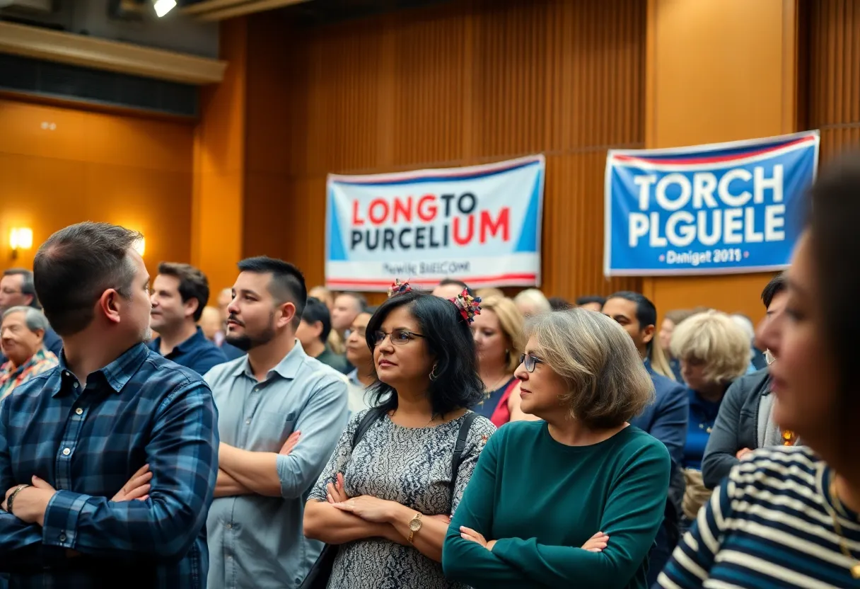 Community members at Nancy Mace's town hall meeting discussing campaign issues.
