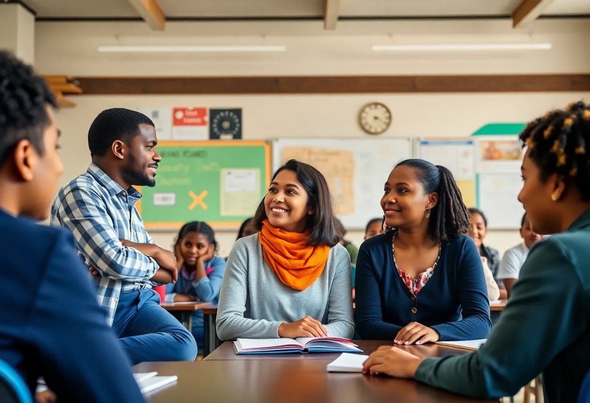 Diverse non-certified teachers working with students in a classroom