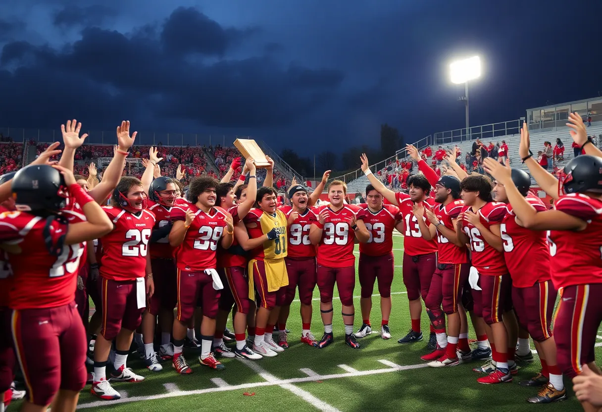 Northwestern High School football team celebrating their state championship win