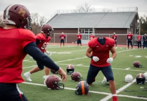 Football players practicing safety protocols at Northwestern High School