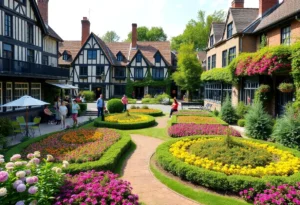 Beautiful scenery of the Olde English District with gardens and historic sites