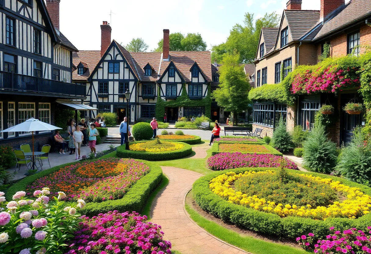 Beautiful scenery of the Olde English District with gardens and historic sites