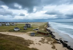 Coastal erosion affecting homes in the Outer Banks before Hurricane Erin.