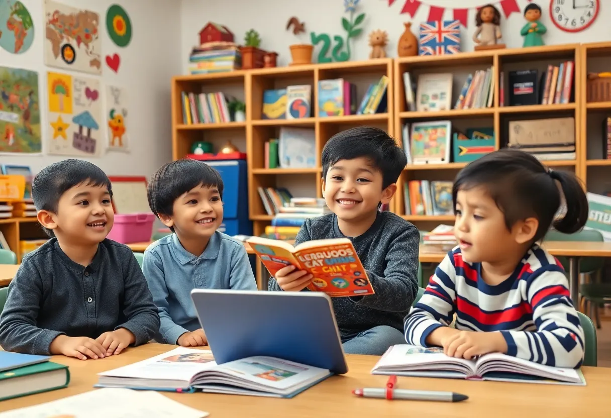 Children learning in a bilingual classroom setting