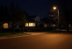 Night view of a suburban neighborhood in Rock Hill