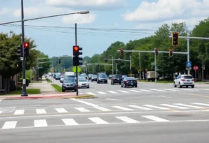 Upgraded intersection featuring new pedestrian crosswalks in Rock Hill, SC