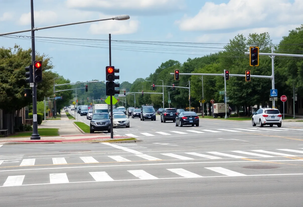 Upgraded intersection featuring new pedestrian crosswalks in Rock Hill, SC