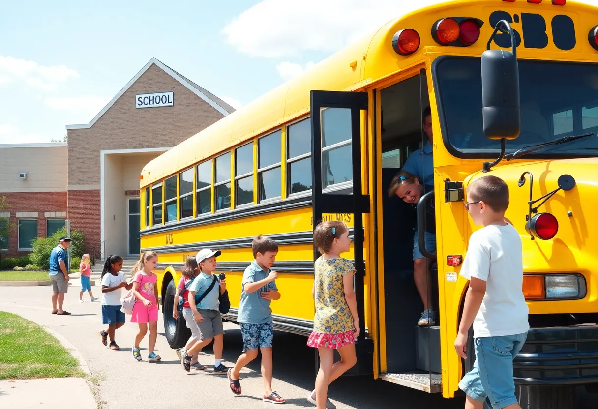Students boarding a school bus at Rock Hill School District