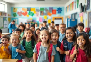 Students celebrating the first day of school in Rock Hill.