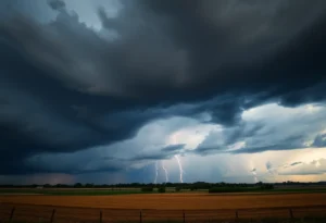 Dark storm clouds gathering before a thunderstorm