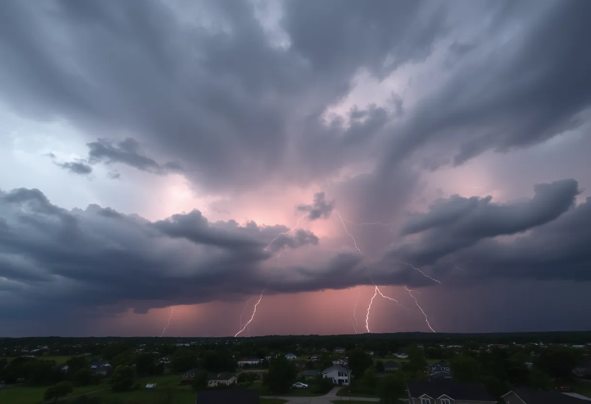 Dramatic sky signaling severe thunderstorm warning in Henderson County