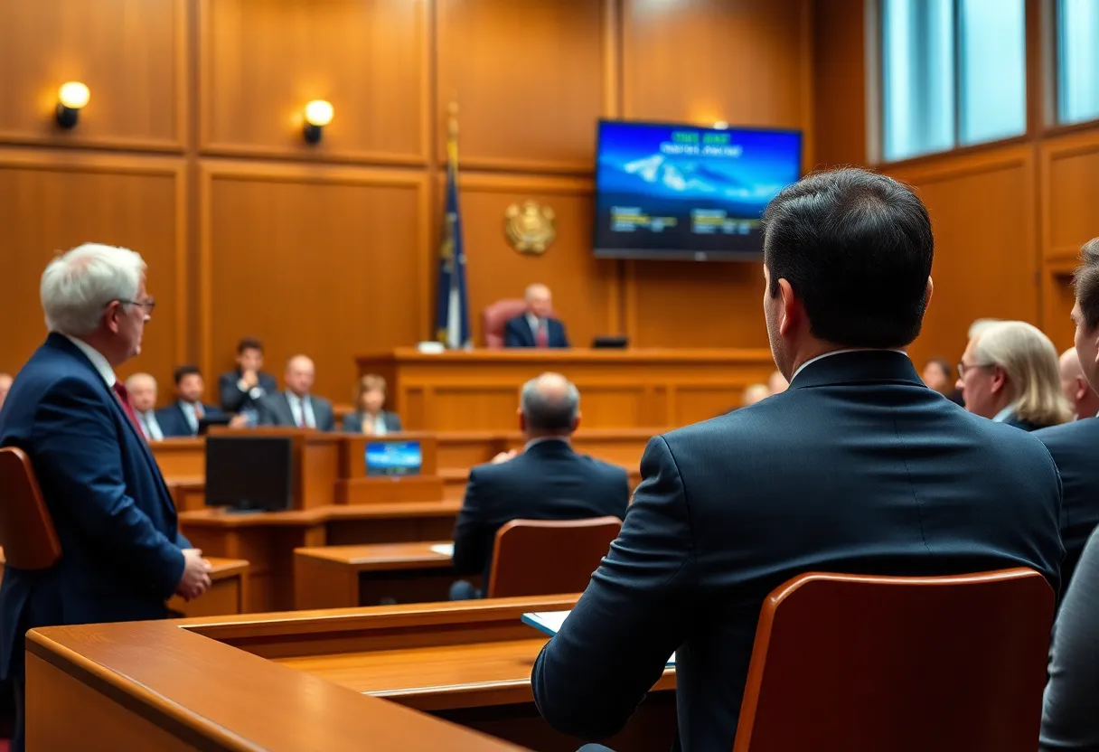 Courtroom hearing featuring a judge and legal representatives during the Silfab Solar zoning appeal.