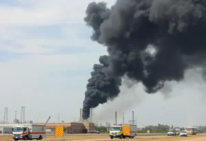 Black smoke rising from Smitty's Supply plant after explosion