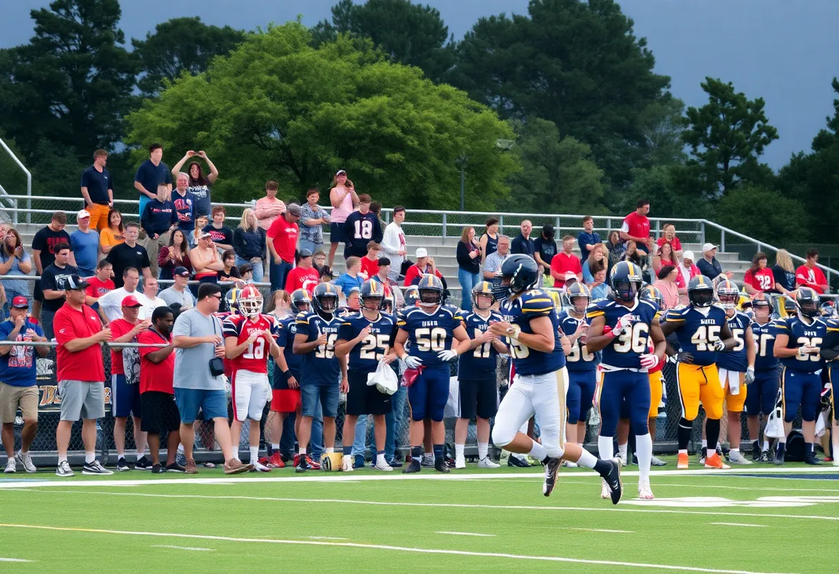 Fans and players at a South Carolina high school football game