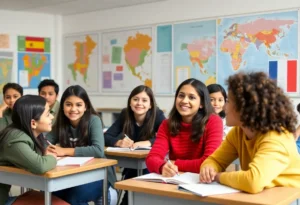 Students participating in a Dual Language Immersion classroom activity