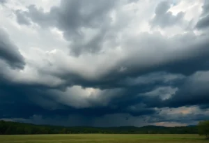 Dark thunderstorm clouds above the landscape of Pickens County, SC