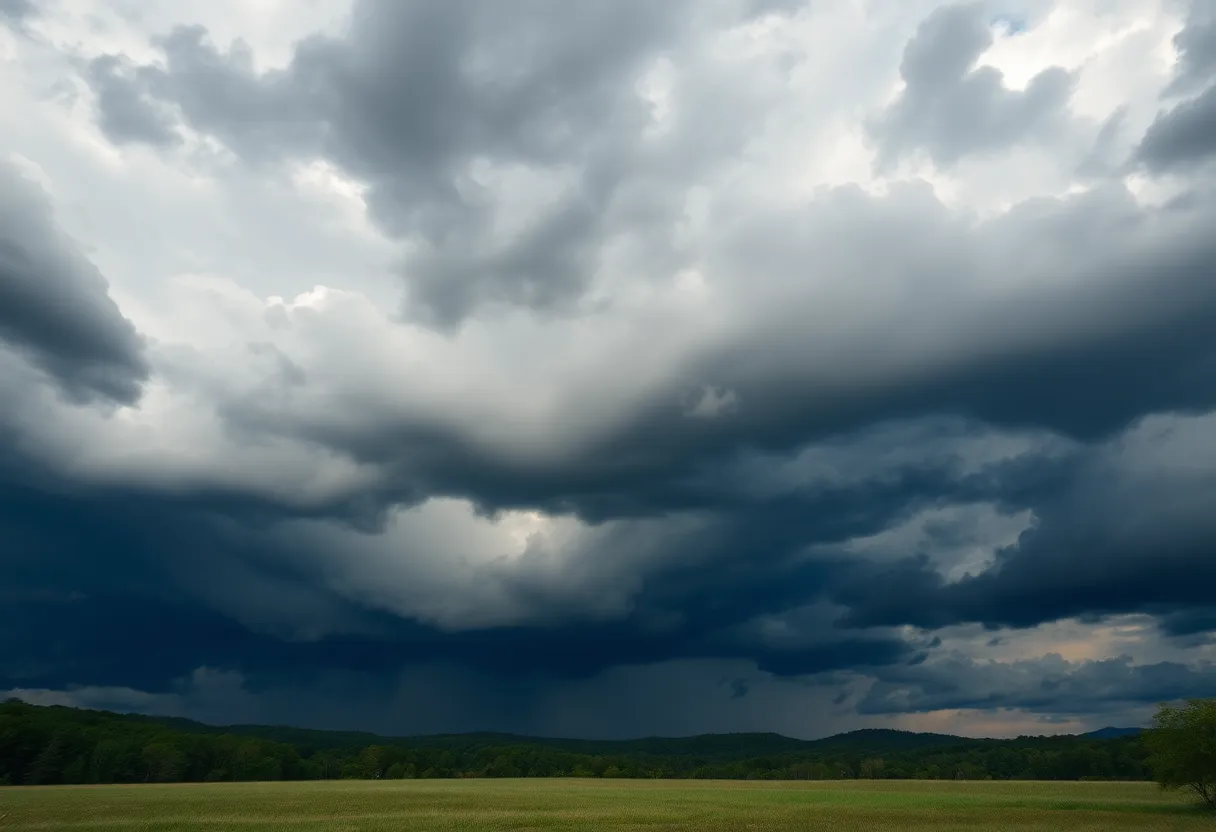 Dark thunderstorm clouds above the landscape of Pickens County, SC