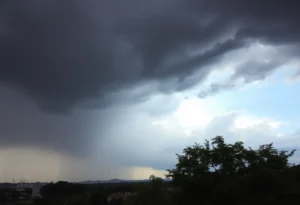 Storm clouds gathering over Conway and Myrtle Beach before a thunderstorm