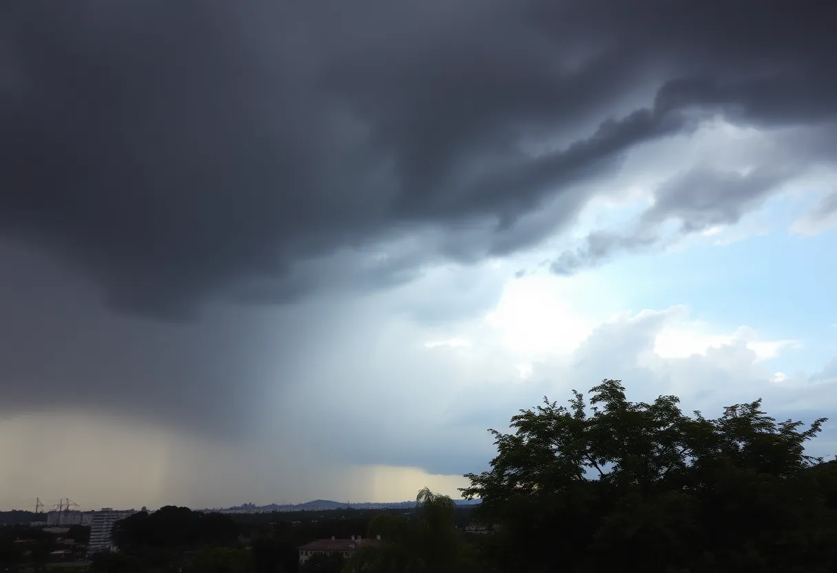 Storm clouds gathering over Conway and Myrtle Beach before a thunderstorm