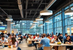 Students dining in a university cafeteria