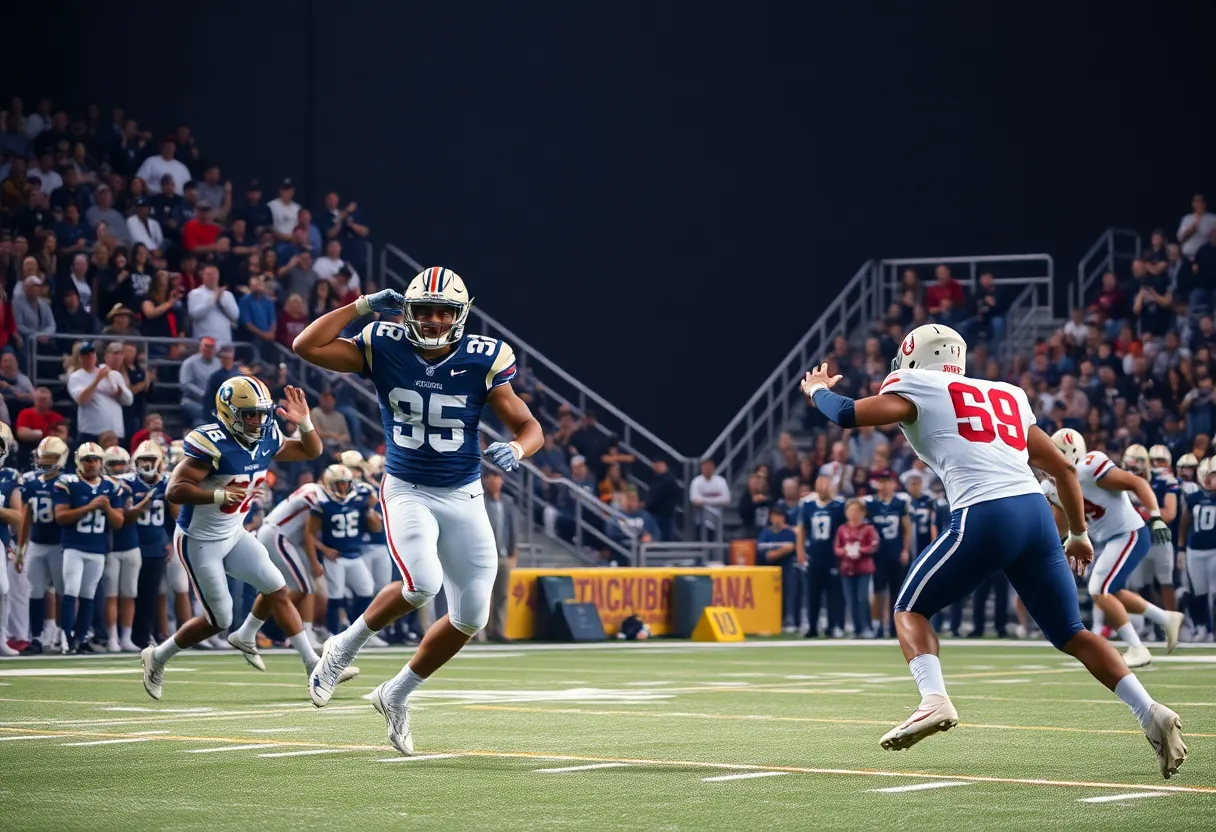 Duke and NC State players competing on the football field