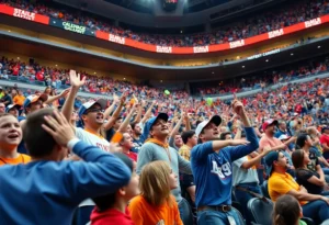 Crowd cheering during a Winthrop athletics game