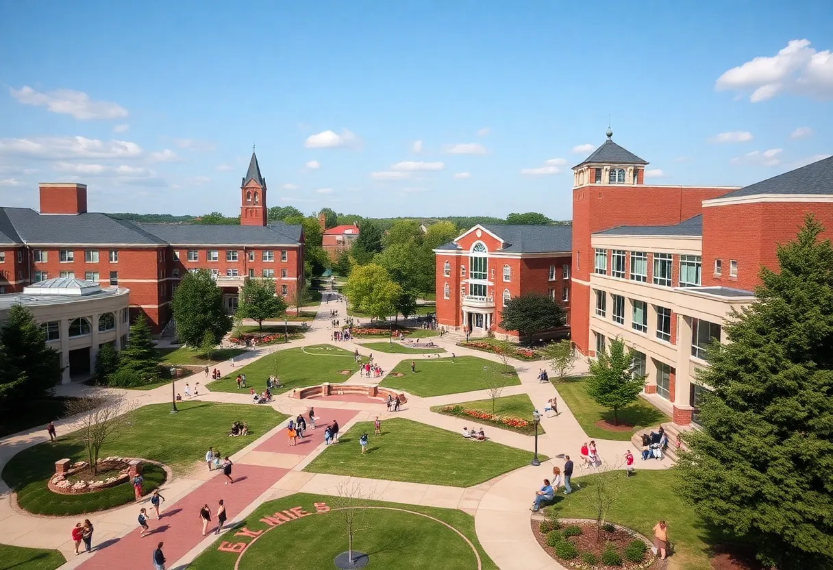 Winthrop University campus view with students and activities