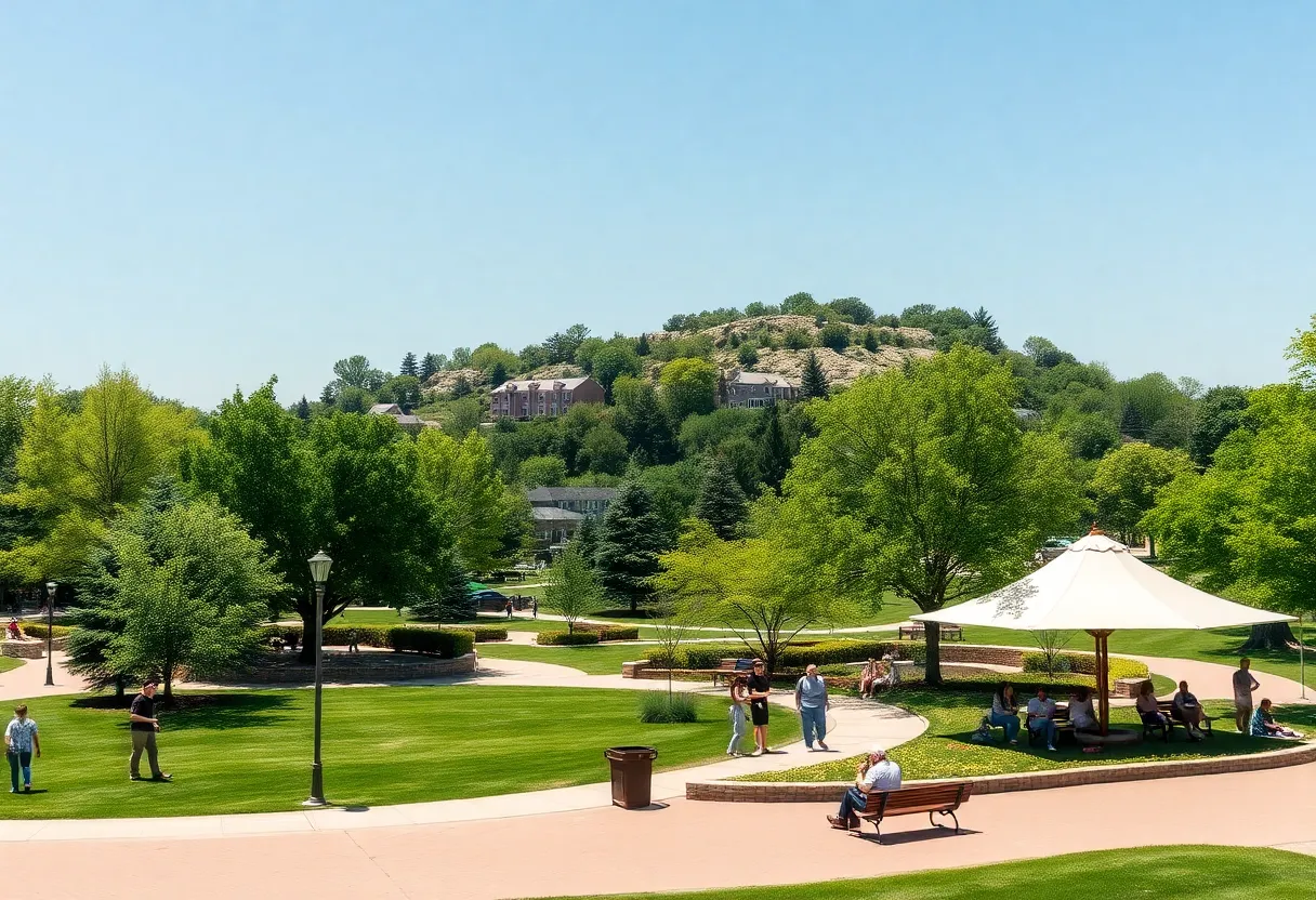 A sunny outdoor scene in Rock Hill with people enjoying various activities