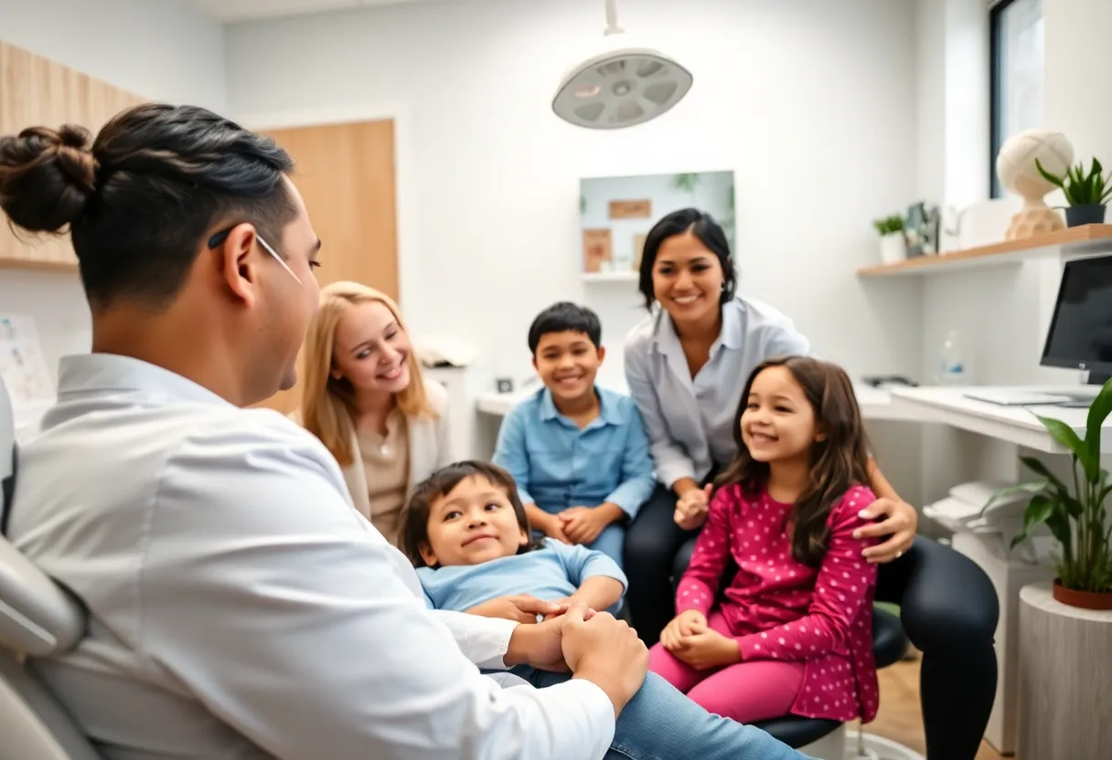 Family receiving dental care at a clinic