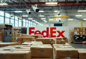 Security cameras at a FedEx facility with damaged packages