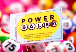 Illustration of a colorful Powerball ticket and lottery balls